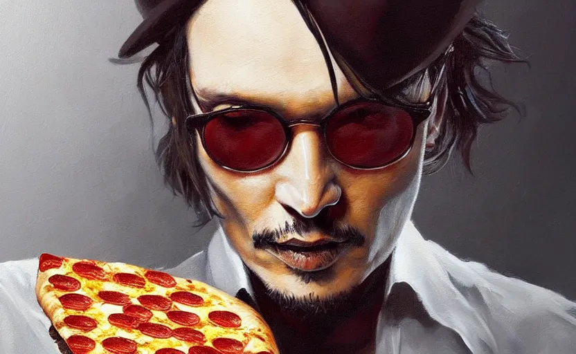 Prompt: a painting of pizza depp trending on artstation in the style of greg rutkowski