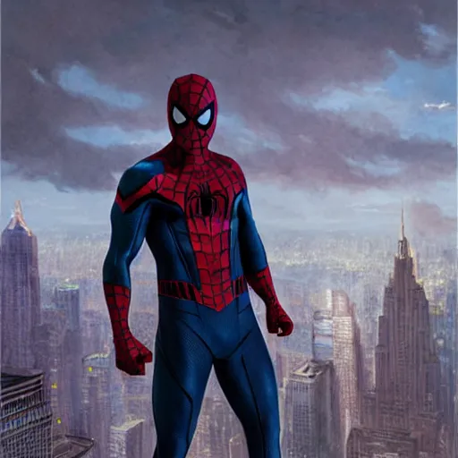 Image similar to ryan reynolds as spider - man, wearing a black and blue suit, cinematic, volumetric lighting, f 8 aperture, cinematic eastman 5 3 8 4 film, photorealistic by greg rutkowski, by stanley artgerm, by alphonse mucha