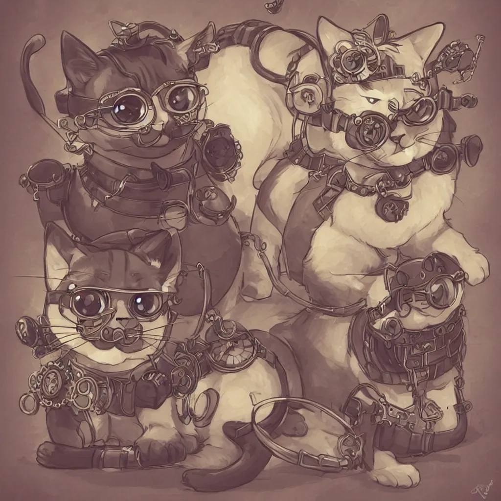 Image similar to a cat with steampunk googles, by ROSS tran, studio ghibli inspired