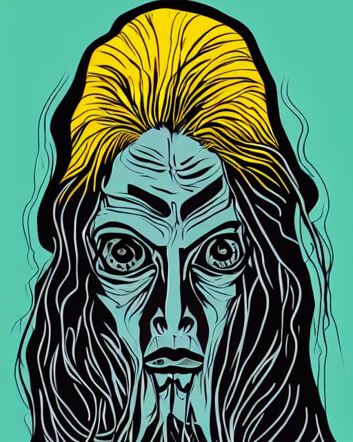 Prompt: a monsterous chtulu is haunting the dream of a man with long white hair, symmetrical, acryl on canvas, vector