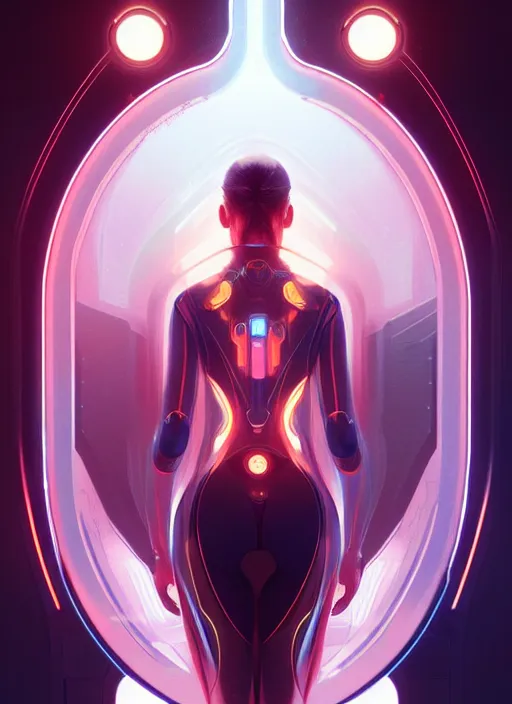 Image similar to symmetry!! portrait of android, tech wear, scifi, glowing lights!! intricate elegant, highly detailed, digital painting, artstation, concept art, smooth, sharp focus, illustration, art by artgerm and greg rutkowski and alphonse mucha