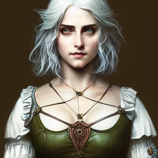 Prompt: Pre-Raphaelite Ciri from Witcher 3 by Artgerm and Greg Rutkowski, intricate, elegant, highly detailed, digital painting, pale