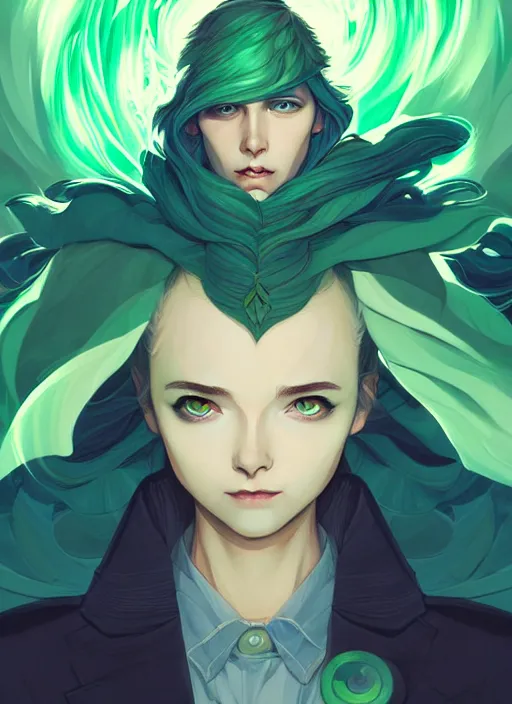 Image similar to style artgerm, joshua middleton, illustration, john krasinski as artificer wearing green pelt light armor, anime eyes, blue hair, swirling water cosmos, fantasy, dnd, cinematic lighting