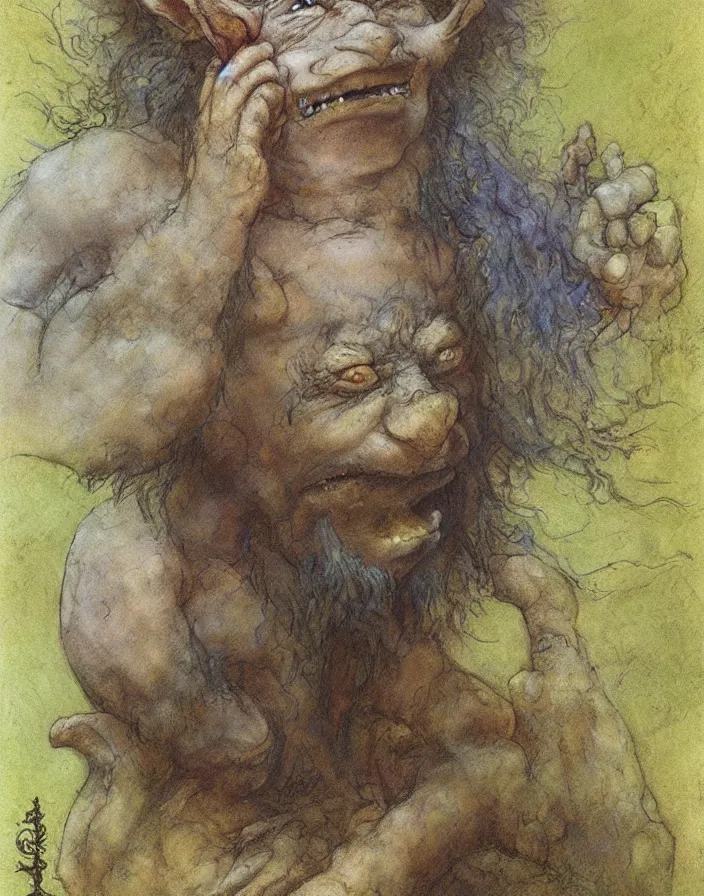 Image similar to happy little troll, by Brian Froud, painterly