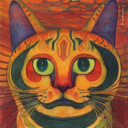 Prompt: cloisonne cat head, by annie swynnerton and diego rivera and nicholas roerich and jean delville, symbolist, dramatic lighting, god rays, art brut, rich colors, smooth, sharp focus, extremely detailed, adolf wolfli and ( donato giancola and bilibin )