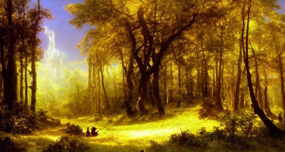 Prompt: Enchanted and magic forest, by Albert Bierstadt,