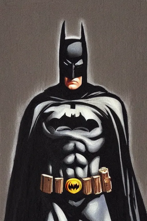 Image similar to batman figure painting the style of leonardo da vinci