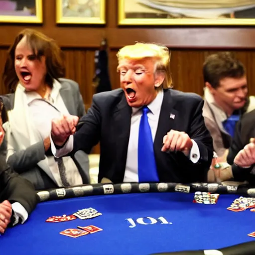 Image similar to donald drump shouting and screaming at poker table