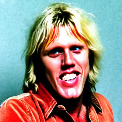 Image similar to gary busey as a hippie from the 7 0 s, photo from the 7 0 s