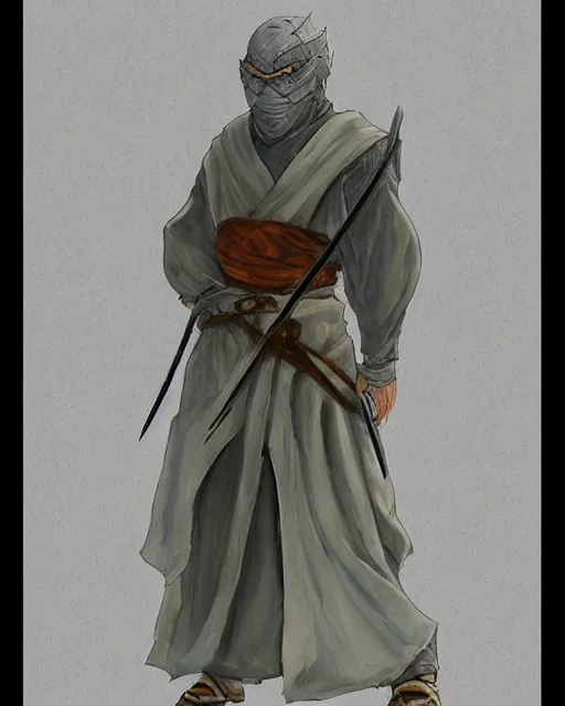 Image similar to a oil / watercolor painting full body character portrait of a cleric / ninja in the style of moebius in the style of leonard boyarsky trending on artstation deviantart pinterest furaffinity detailed photorealistic highlights and shadow hd 8 k post - processing high resolution