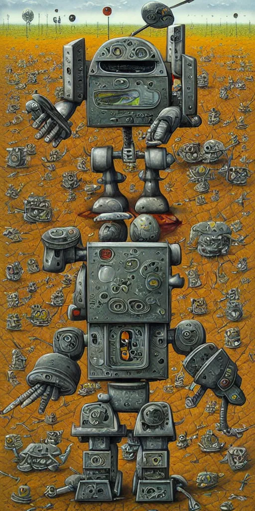 Prompt: wracked combat robot, style by jacek yerka