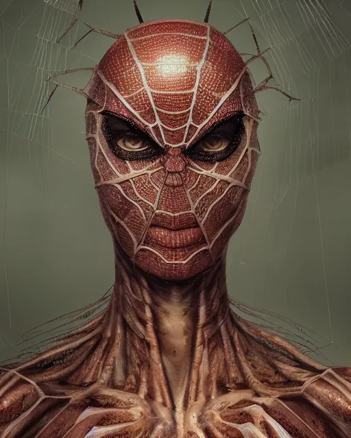 Prompt: spider portrait, au naturel, hyper detailed, digital art, trending in artstation, cinematic lighting, studio quality, smooth render, unreal engine 5 rendered, octane rendered, art style by klimt and nixeu and ian sprigger and wlop and krenz cushart.