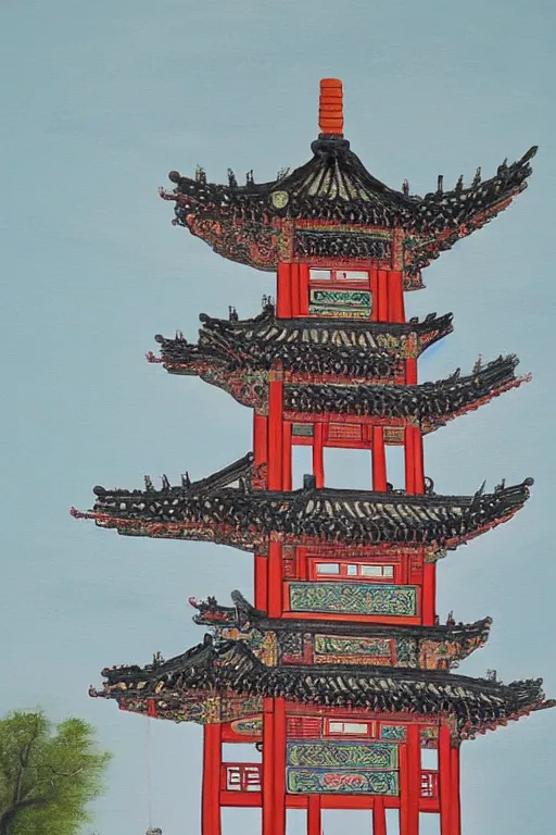 Image similar to A painting of the traditional Chinese tower