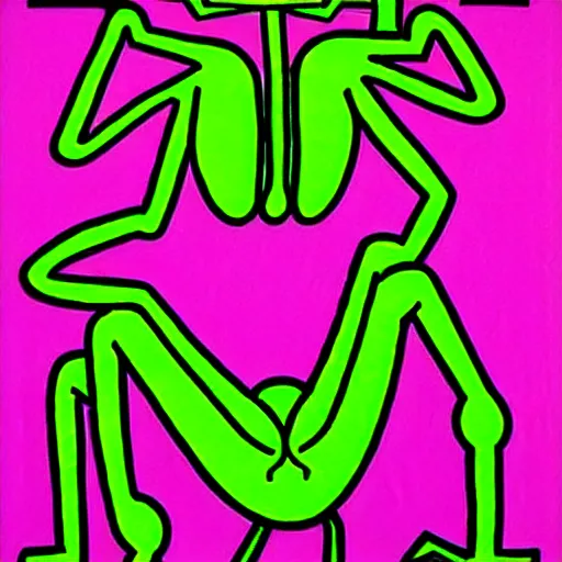 Prompt: praying mantis demon by keith haring