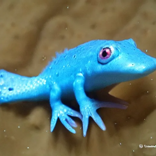 Image similar to a cute blue axolotl, midjourney style