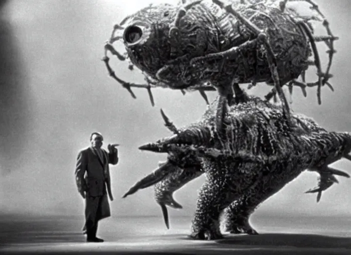 Prompt: scene from the 1952 science fiction film The Thing