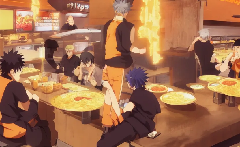 Image similar to Naruto Uzumaki all alone eating ramen at ichiraku ramen shop, anime concept art by Makoto Shinkai, digital art, 4k, trending on pixiv