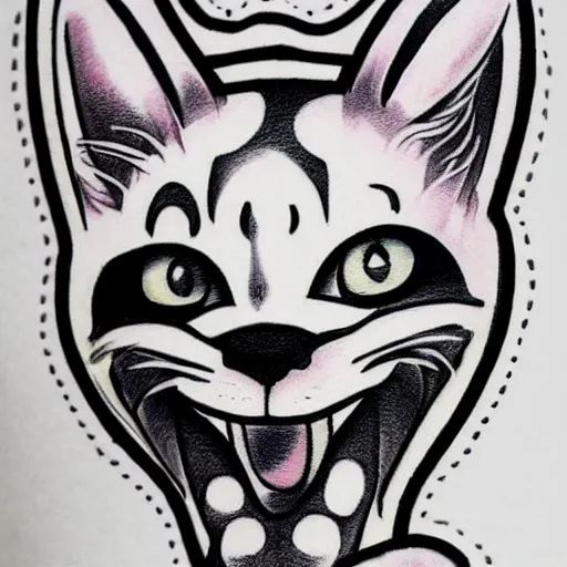 Image similar to adorable cat dressed as a clown tattoo design