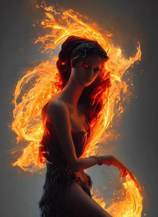 Image similar to sculpture made of flame, portrait, female, future, torch, fire, harper's bazaar, vogue, fashion magazine, intricate, concept art, close up, ornate, luxury, elite, elegant, trending on artstation, by ruan jia, by Kenneth Willardt, by ross tran, by WLOP, by Andrei Riabovitchev,