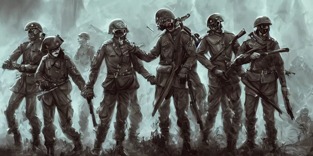 Prompt: Third Reich soldiers as very evil vampires, digital art, game concept art, Artstation