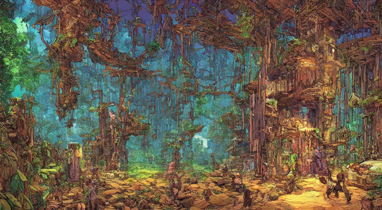 Prompt: open door wood wall fortress child house amazon jungle on portal unknow world ambiant fornite colorful deepdream that looks like it is from borderlands and by feng zhu and loish and laurie greasley, victo ngai, andreas rocha, john harris