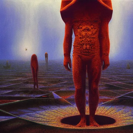 Image similar to fbi agent having psychedelic geometric visions, beksinski, wayne barlowe, very coherent symmetrical artwork, cinematic, hyper realism, high detail, octane render, 8 k