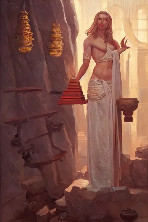 Image similar to temple, taoism, painting by greg rutkowski, j. c. leyendecker, artgerm, tom of finland