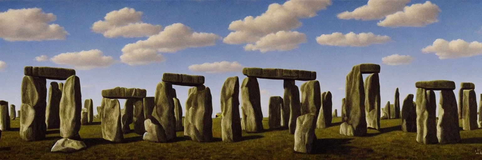 Image similar to stonehenge oil painting magritte