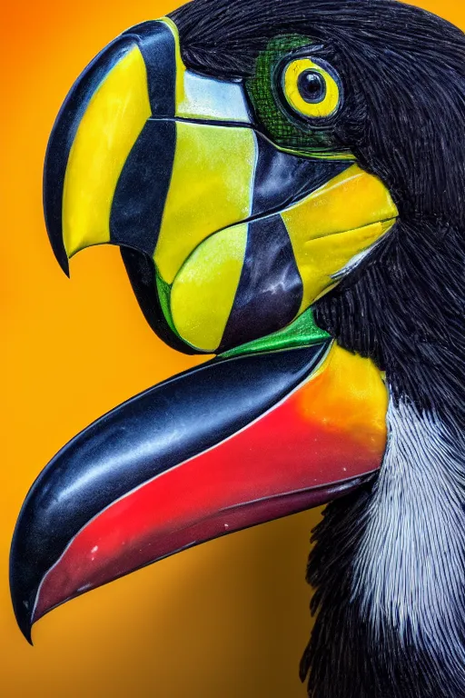 Image similar to a toucan, dynamic pose, close - up, intricate details, intricately detailed textures, warm lighting, vivid colors, realistic octane render, hyper realistic render, volumetric shading, depth of field, raytracing, 8 k,