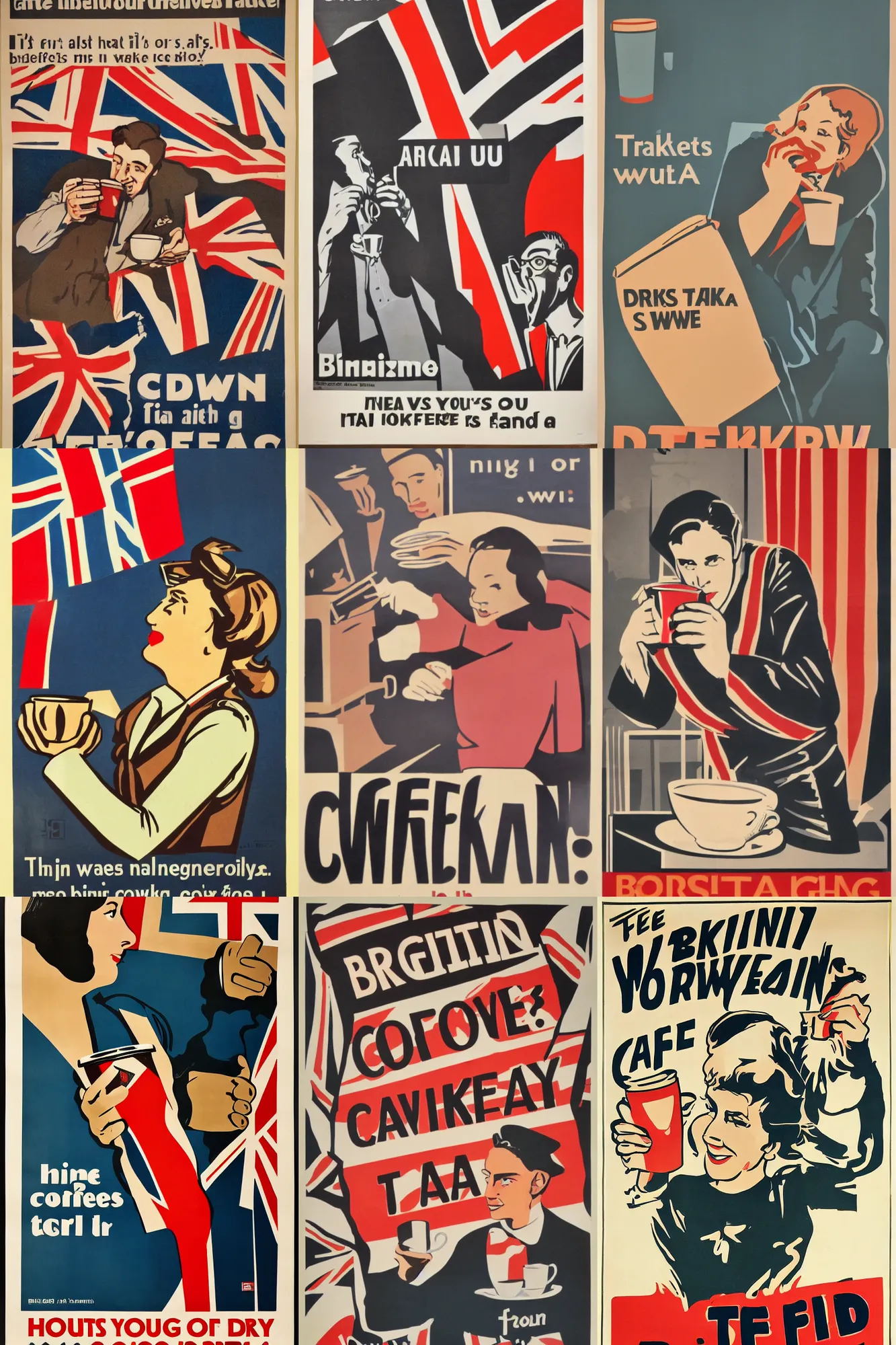 Prompt: british propaganda poster, drinking take away coffee