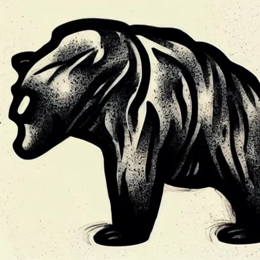 Image similar to concept tattoo design, stencil, bear, claws bear