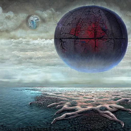 Image similar to surrealism digital painting of the end of the world., horror,