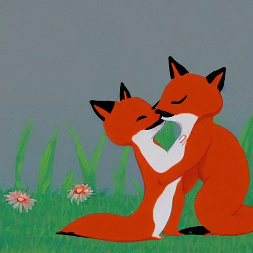 Image similar to Two foxes hugging each other lovingly