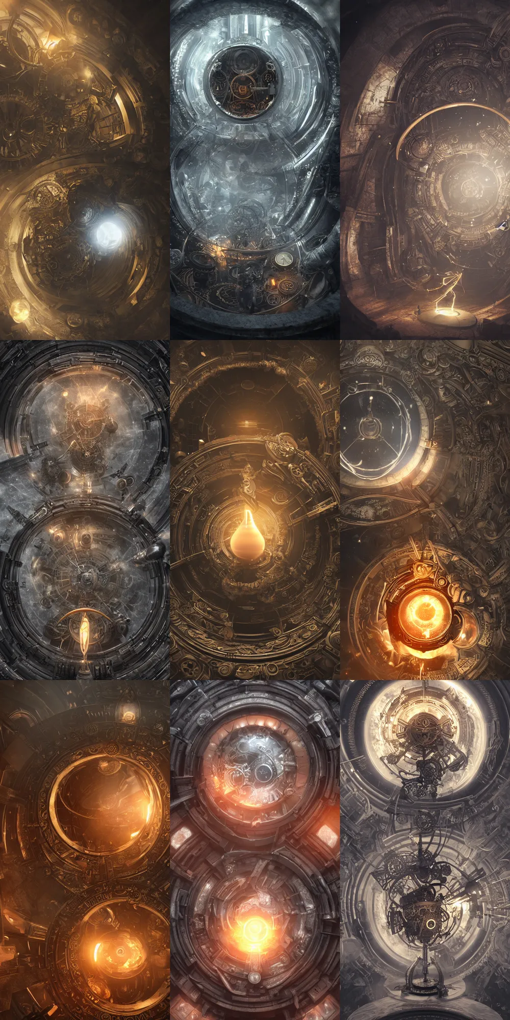 Prompt: steampunk stargate inside a marble, hourglass, lightning, intricate detail, volumetric lighting, epic composition, hyper detailed, ultra realistic, sharp focus, octane render, candle, volumetric, ray tracing, artstation trending, cgsociety, sense of awe, swirling mist, 4 k