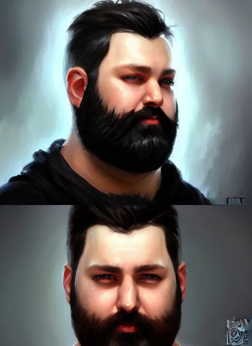 Image similar to a _ fantasy _ style _ portrait _ painting _ of white male short black hair chubby disconnected beard, rpg dnd oil _ painting _ unreal _ 5 _ daz. _ rpg _ portrait _ extremely _ detailed _ artgerm _ greg _ rutkowski _ greg