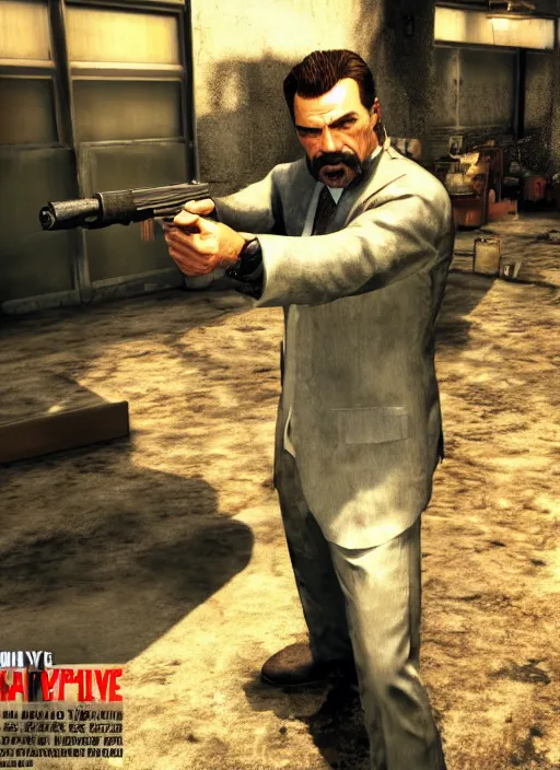 Prompt: film still of tom selleck as max payne in max payne 3, gameplay, 8 k, hd