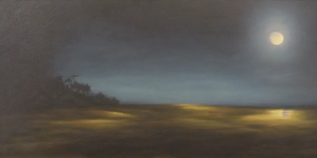 Image similar to landscape by moonlight in the land of darkness oil paint on canvas