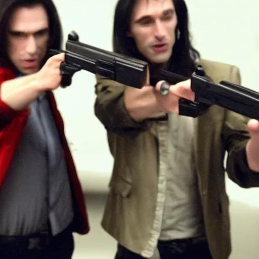 Prompt: Still from award winning new movie Vampires Holding Guns, well lit, high budget