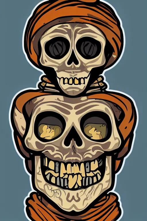 Image similar to A portrait of a skeleton who is a monk, sticker, portrait, highly detailed, colorful, illustration, smooth and clean vector curves, no jagged lines, vector art, smooth