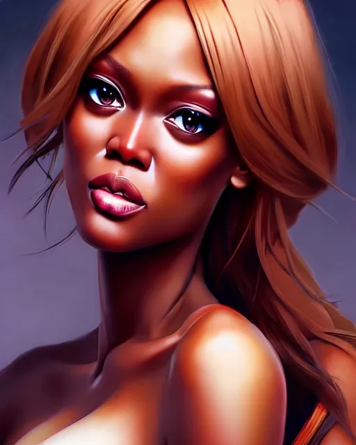 Prompt: portrait of Tyra Banks as Anime girl cute-fine-face, full body! pretty face, realistic shaded Perfect face, fine details. Anime. realistic shaded lighting by Ilya Kuvshinov Giuseppe Dangelico Pino and Michael Garmash and Rob Rey