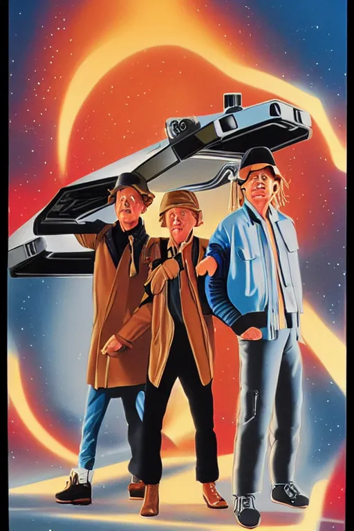 Prompt: A poster for Back to the Future, designed and painted by ralph mcquarrie