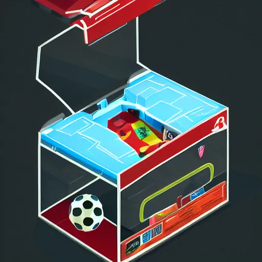 Image similar to soccer lootbox in the style of peter tarka, 3 d, isometric, game, octane, game, artstation