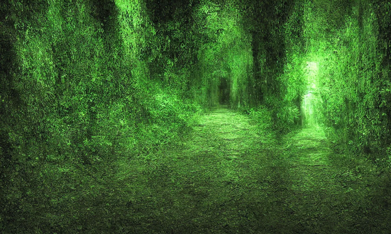 Prompt: photo environment horror corridor, green color scheme