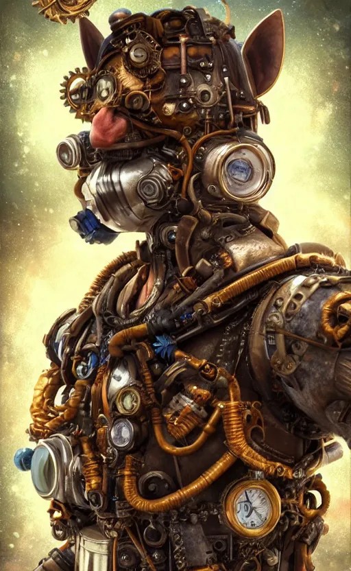Image similar to underwater steampunk biopunk portrait of fox mccloud from start fox ( 1 9 9 3 ), hyper detailed, digital art, trending in artstation, cinematic lighting, studio quality, smooth render, unreal engine 5 rendered, octane rendered, art style by klimt and nixeu and ian sprigger and wlop and krenz cushart.