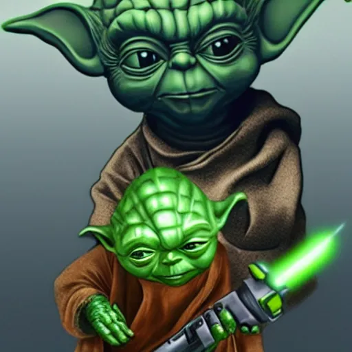 Image similar to yoda holding an AK