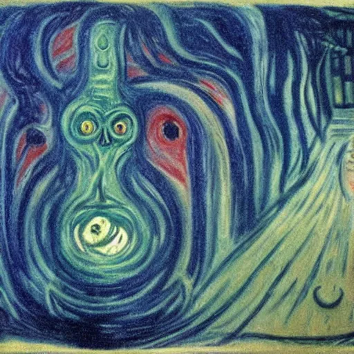 Prompt: lovecraftian horror by edvard munch