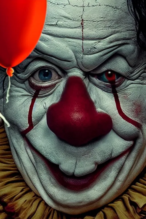 Prompt: ' danny devito as pennywise, it 2 0 1 7, andy muschietti. poster, movie poster, sharp, coherent, clean, artistic, award winning poster!!!!!!!