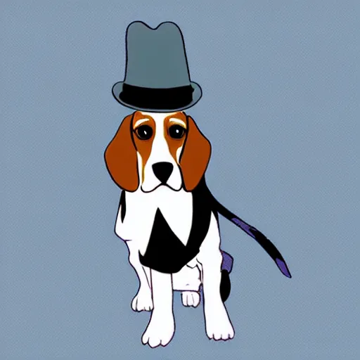 Prompt: a beagle wearing a business suit and fedora, studio ghibli