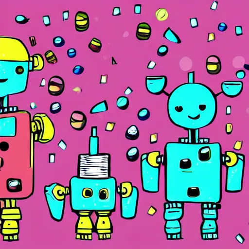 Image similar to cute robots partying