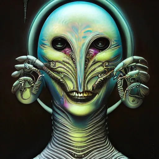 Image similar to cosmic fractal giger biopunk alien, pixar style, by tristan eaton stanley artgerm and tom bagshaw.